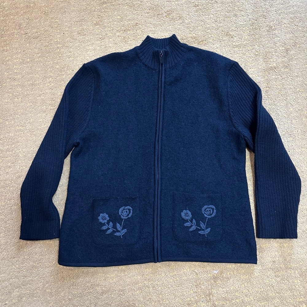 Rino Rossi Knits 100% Boiled Wool Zip-Up Cardigan Jacket – Size XL